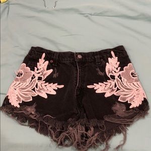 LF black denim shorts